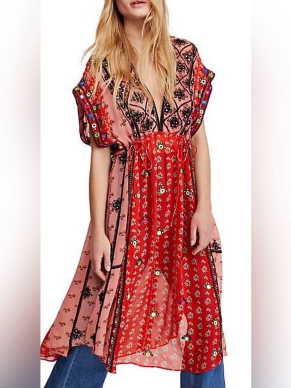 Free People Smiling Sun Embroidered Maxi Top/Dress Small